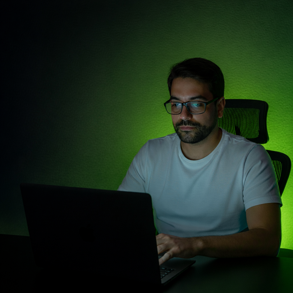 trabajando en la oscuridad verde